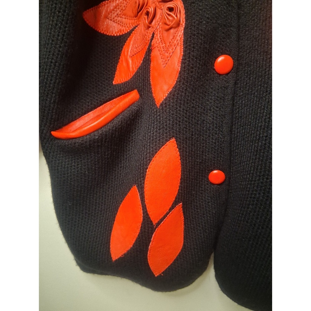 Vintage 80s Sweater Cardigan‎ Red Leather Roses Retro Stranger Things Aesthetic - Picture 10 of 15